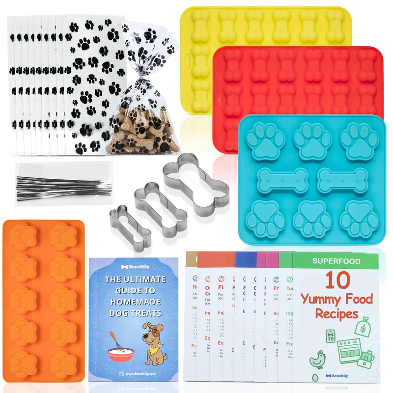 BoneItUp Kit friandises pour chiens – Ensemble tout-en-un pour biscuits maison, moules silicone et 10 recettes