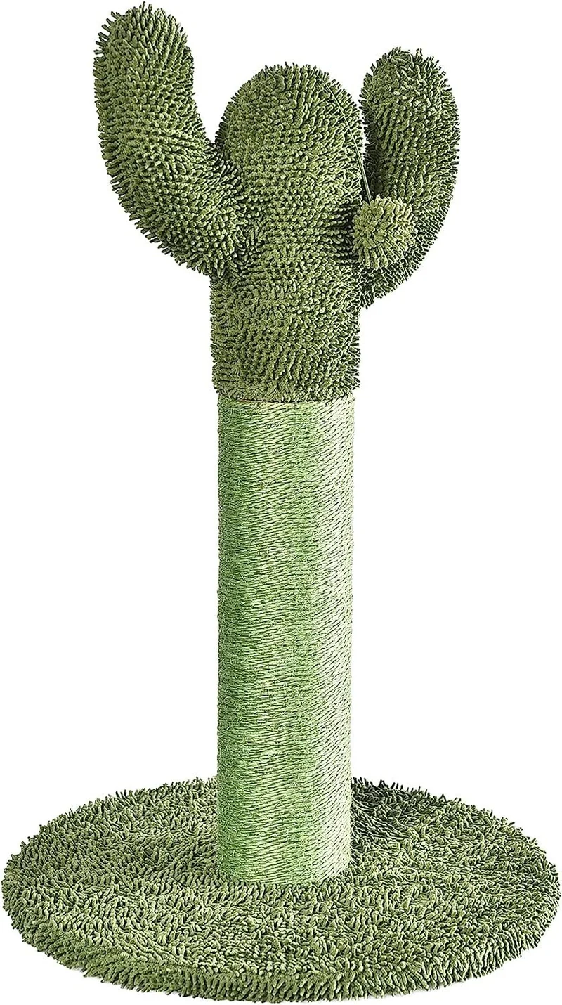 Amazon Basics Poteau à Griffer Chat Cactus Intérieur – Sisal Naturel, Ball Suspendu, Vert