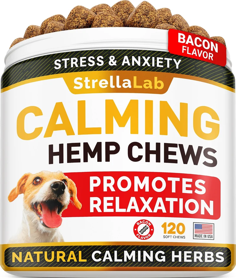 STRELLALAB Friandises apaisantes au chanvre pour chiens – Aide à l’anxiété (Fabriqué aux États‑Unis)