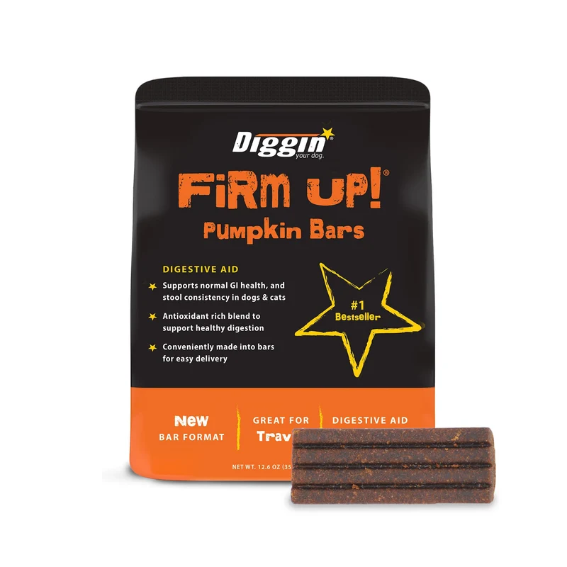 Barres Firm Up pour chiens et chats – Diggin' Your Dog, 100% fabriqué aux États-Unis, citrouille en poudre, fibres et pectine de pomme, boîte de 6