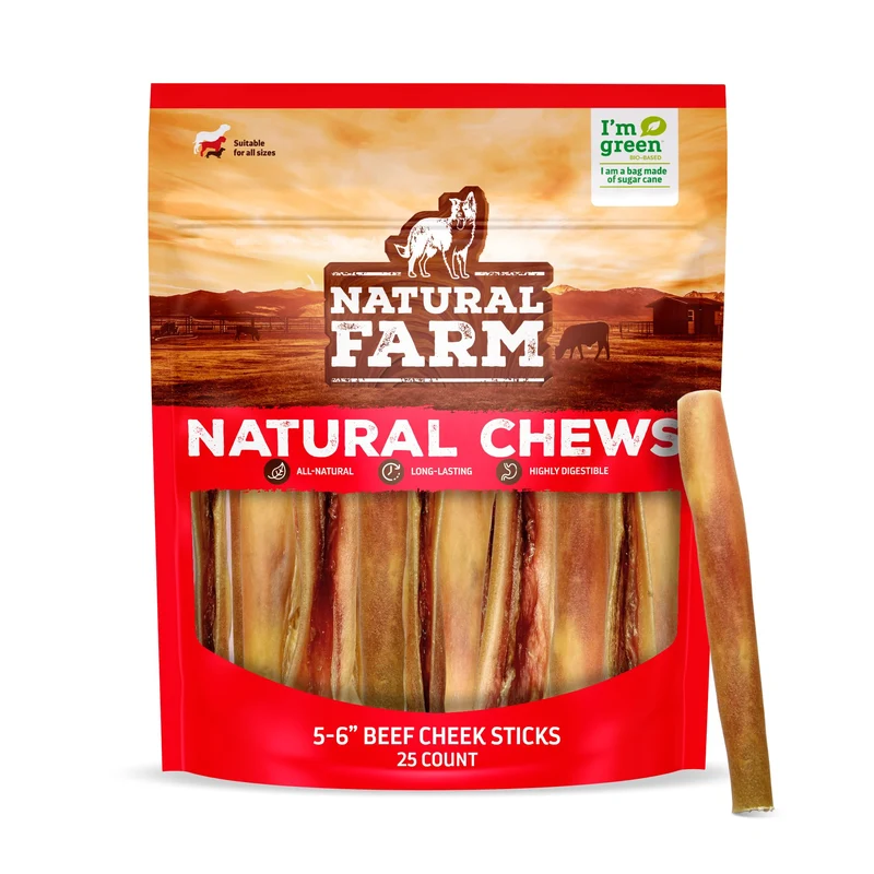 Natural Farm Bâtons de Joues de Boeuf pour Chiens – Pack 25, Naturels et Durables