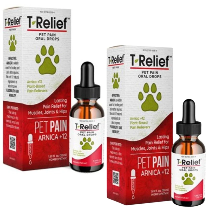 Medinatura T-Relief Gouttes pour Chiens et Chats – Arnica et 12 Remèdes Naturels – Soulagement Musculaire et Articulaire – 50 ml (2 flacons)