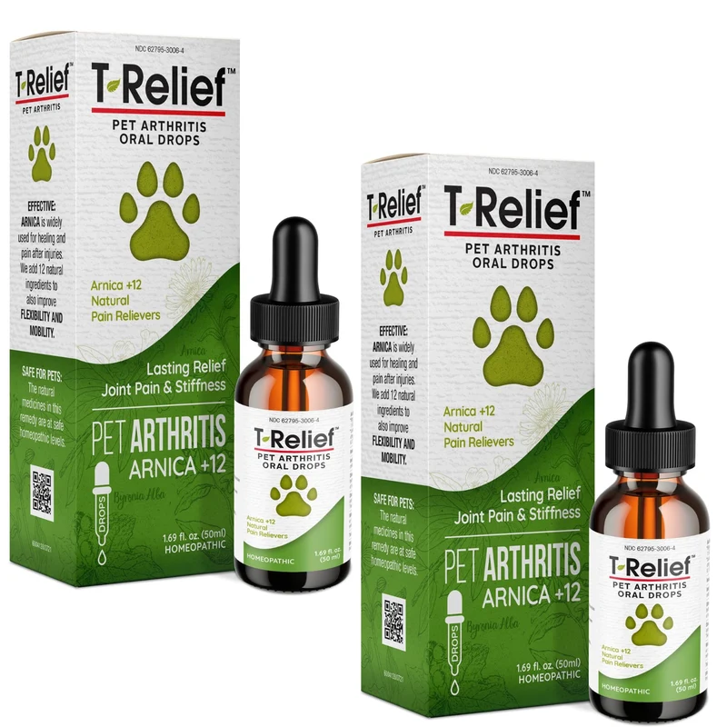 MediNatura T-Relief – Gouttes Arthrite Animaux Arnica + 12 Plantes, Soulagement Hanches et Articulations – 1,69 oz (2 Paquets)