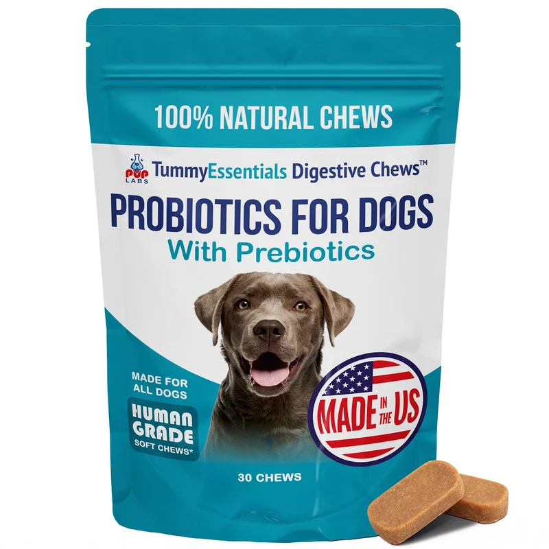 Pup Labs Tummy Essentials Probiotic Chews pour Chiens – Soutien Digestif et Selles Fermes, Fabriqué aux États‑Unis, 30 Friands