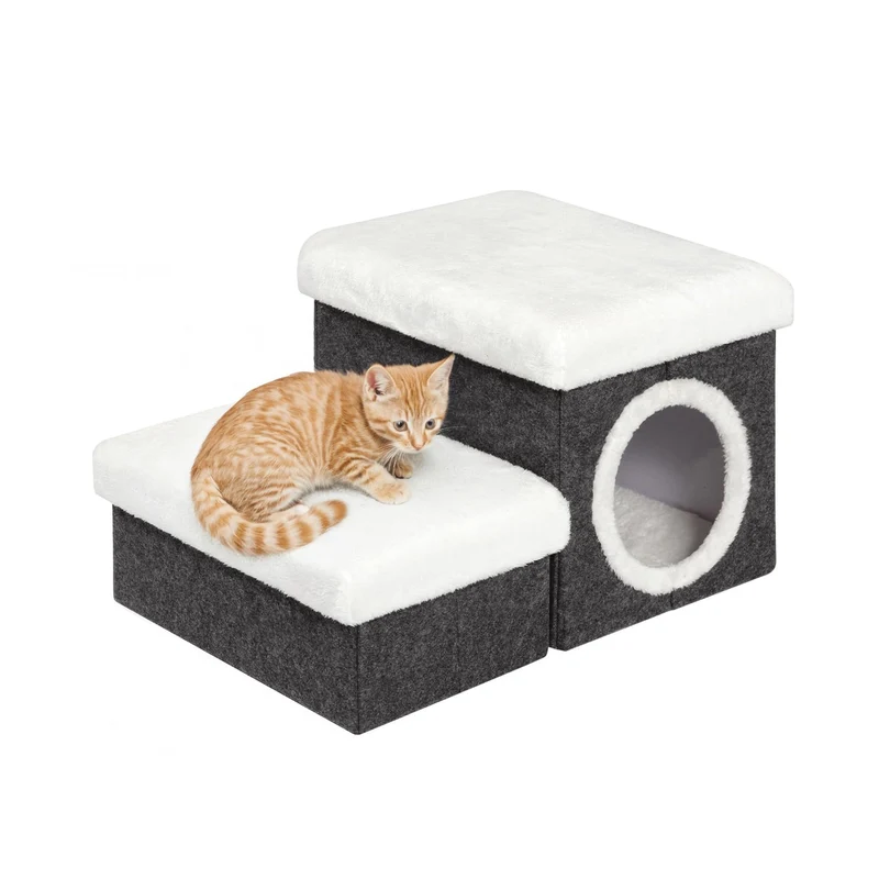 B FSOBEIIALEO Maison pour chat – Escaliers 2 Niveaux avec Rangement et Boîte à Jouets
