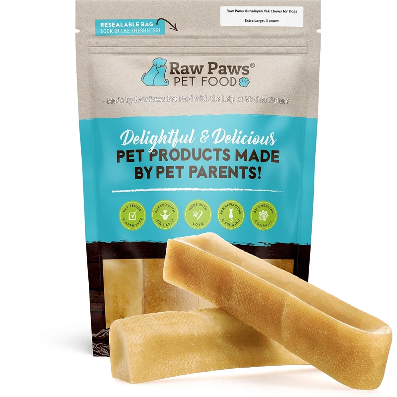 Raw Paws Yak Chews Himalayen Très Grande Taille – Lot de 4, Sans Additifs, Conditionné aux États-Unis
