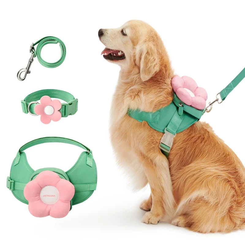 VETRESKA Flora Harnais pour chien — Ensemble harnais, collier et laisse, sans tirage, réglable et sûr