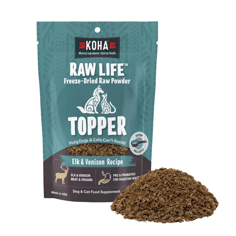 KOHA Raw Life Freeze-Dried Topper Cerf et Venaison pour Chiens et Chats – Probiotiques, Haute Protéine, Sachet de 227 g