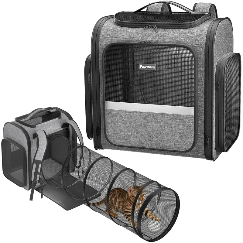 Pawtners Sac a Dos Chat 2 en 1 : Tunnel de Jeu Detachable pour Voyage
