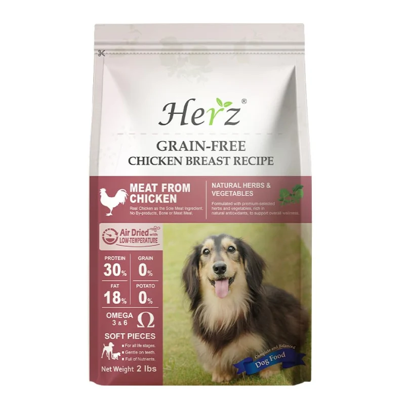 Herz Nourriture Chien Sechee A L Air – Recette Poitrine de Poulet, 2 lb, Protéine Unique, Sans Cereales, Tout Naturel