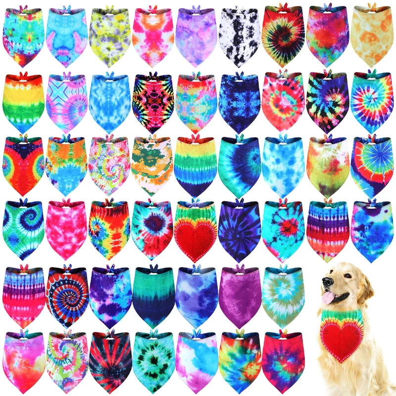 Silkfly | Lot de 50 Bandanas Chien Tie-Dye Été – Grand Modèle Lavables et Durables