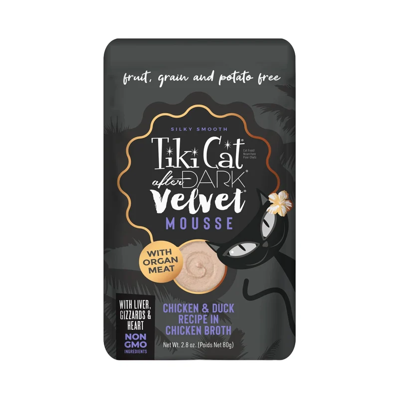 Tiki Cat After Dark Velvet Mousse – Poulet & Canard, Bouillon, Sans céréales, Haute Protéine, 12 sachets de 2,8 oz