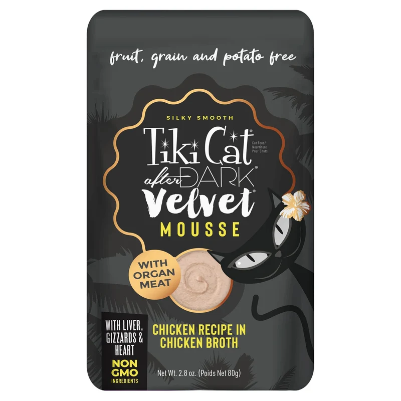 Tiki Cat After Dark Velvet Mousse – Poulet, Bouillon, Sans Céréales, Protéines Élevées, 12 sachets de 2,8 oz
