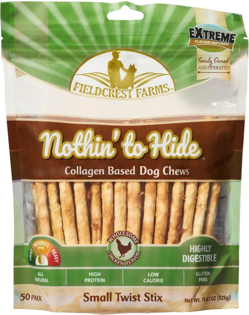 Fieldcrest Farms Nothing to Hide — Bâtons Twist Stix Sans Cuir (50 Pièces) Pour Chiens