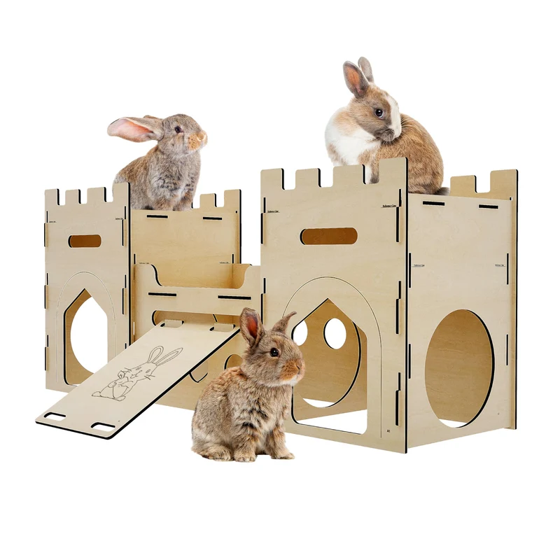 HIIMALEX Château en bois Extra Large pour Lapin — Habitat à étages et ventilé