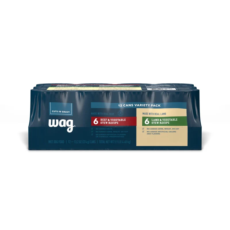 WAG Nourriture humide pour chien – Ragoût d'agneau et boeuf, 13,2 oz, pack 12 (Naturel)