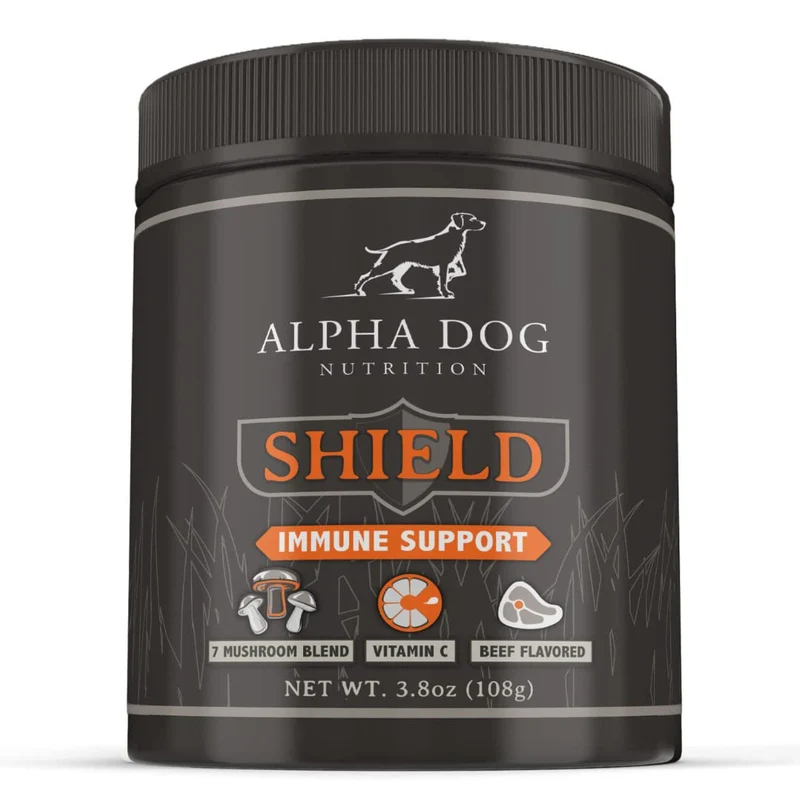 Bouclier Allergie Immunité pour Chiens par Alpha Dog Nutrition — 7 champignons en poudre + vitamine C, jusqu'à 120 portions (108 g) — Petits chiens