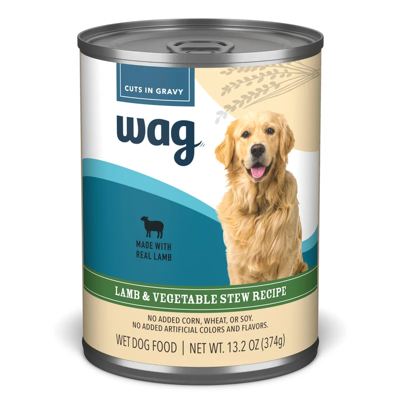 WAG Alimentation humide pour chien – Ragoût d'agneau et légumes, morceaux dans sauce, boîtes 13,2 oz (pack 12)
