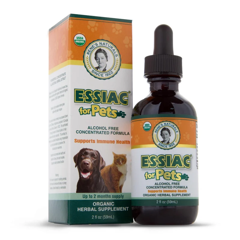 Rene's Naturals Essiac pour Animaux – Bio USDA, Sans alcool, Gouttes pré-mesurées 2 oz (59 ml)