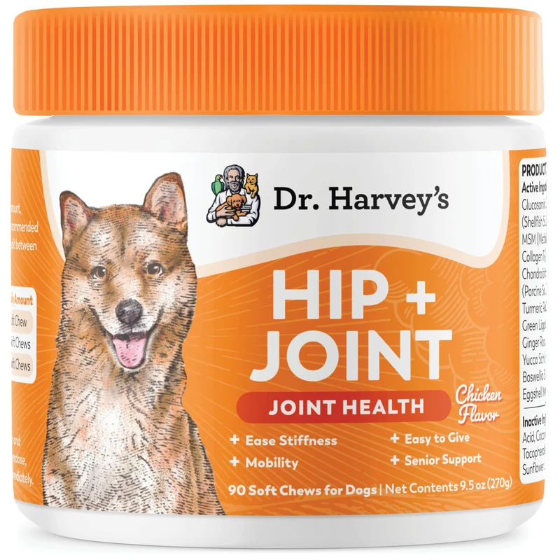 Dr. Harvey's Hip et Joint : Friandises molles pour chiens — Mobilité quotidienne, saveur poulet, 90 bouchées