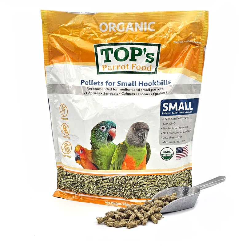 TOP's Parrot Food - Granulés pour petits becs crochus, Sans OGM, Sans arachide/soja/maïs, Certifié biologique USDA (4 lb)