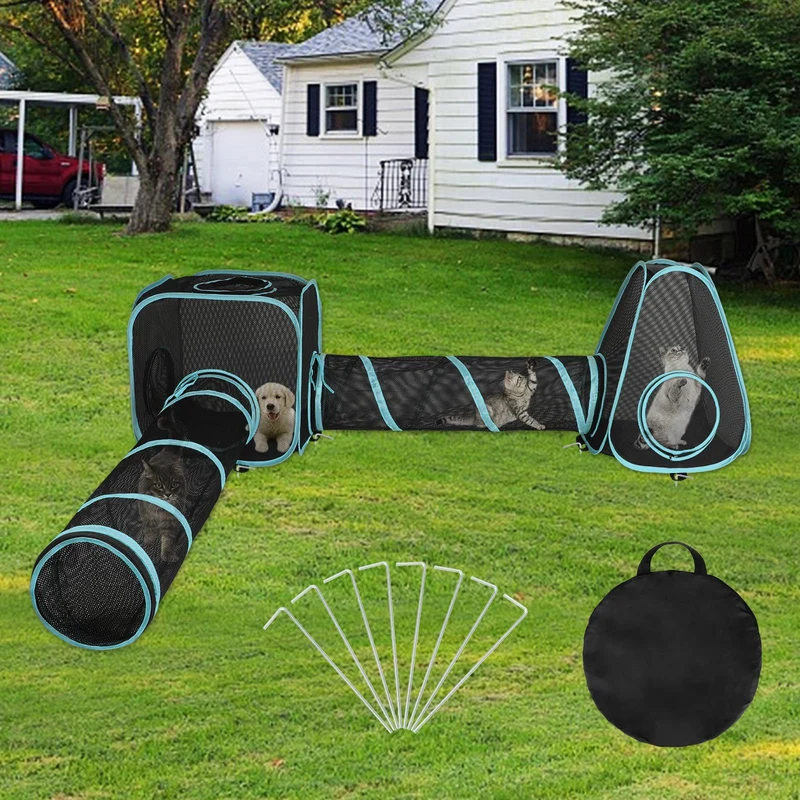 BWOGUE Enclos extérieur pour chats – Tente 4-en-1 avec tunnel portable, longueur totale 9,45 pieds
