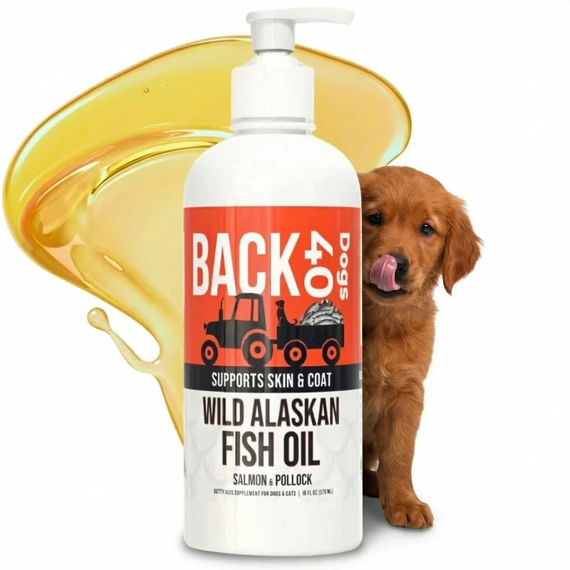 BACK 40 Dogs Huile de Poisson Alaska – Oméga-3 pour Chiens et Chats, EPA et DHA, 473 ml