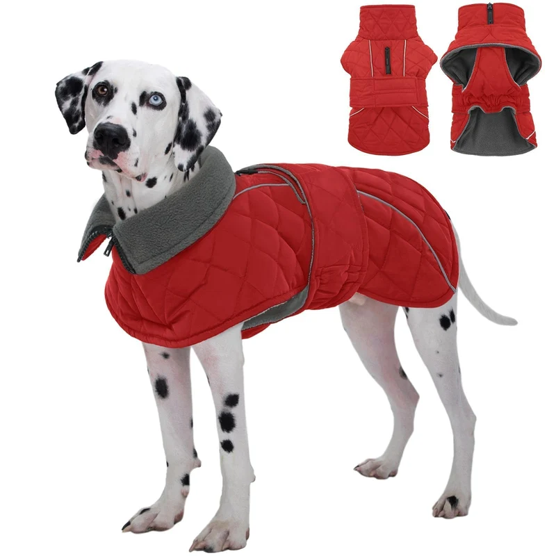 Kuoser Manteau pour Chien 3XL – Chaud, coupe-vent et réfléchissant (rouge)