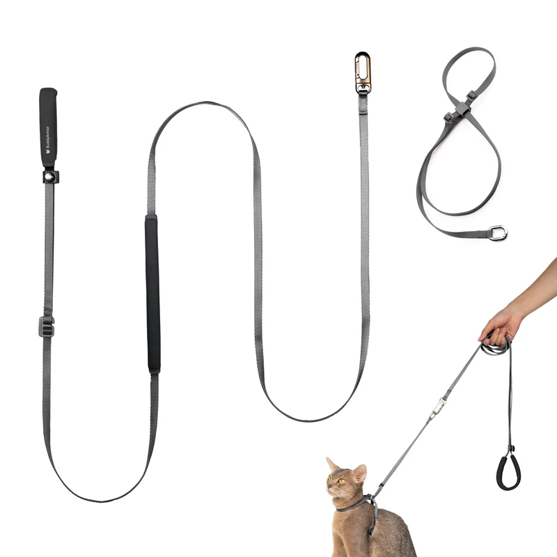 BuddyArmor Harnais et Laisse pour Chat — Anti-Fuite Léger, Poignée Rembourrée, Ajustable (Gris Spatial, S)