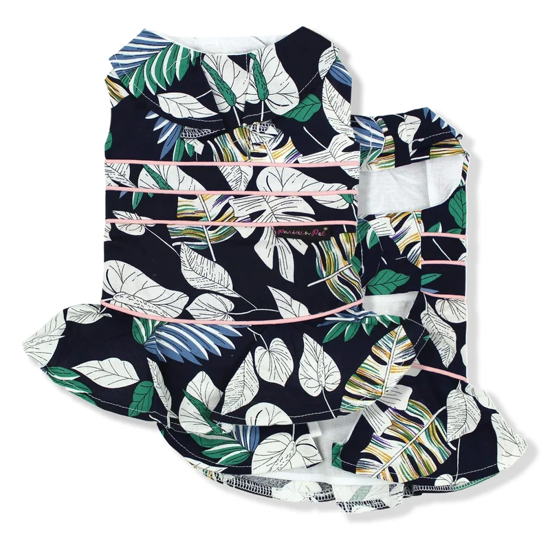 Robe Palm Parisian Pet pour Chien Grand – Coton 100% Été, Feuilles Tropicales Vertes