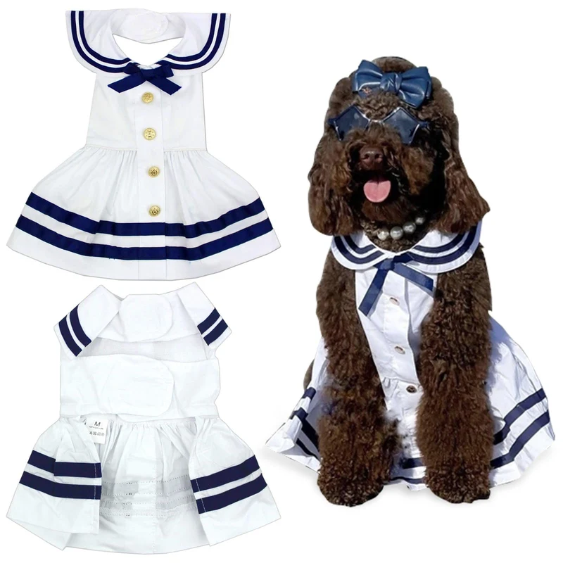 Robe de chien marin Parisian Pet – coton 100% pour chiennes grandes – Vêtement léger et respirant