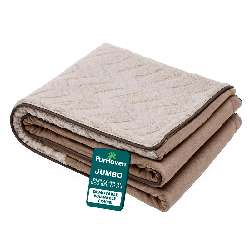 Housse de remplacement FurHaven pour lit chien – Design canapé, velours doux, lavable en machine, Jumbo XL, Brownstone