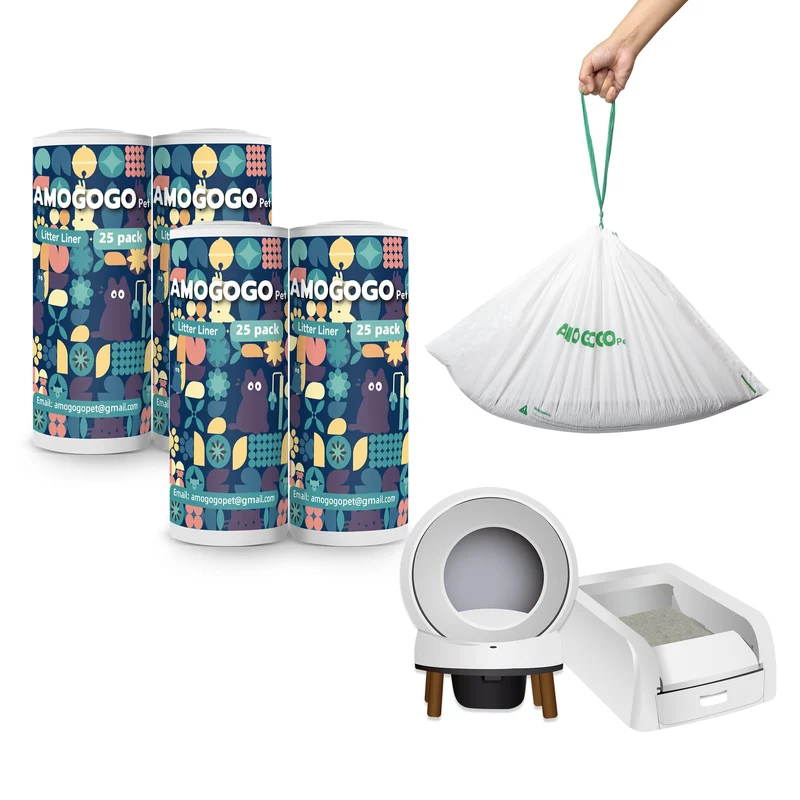 AMOGOGOPET – 100 Sacs Poubelle pour Litière Automatique, Compatible ScoopFree Clumping & SmartSpin, 23" x 12", Résistants et Étanches