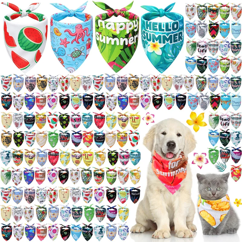 Kacctyen Bandanas Chien – Lot de 300 Pièces, Imprimés Été, Triangle Ajustable