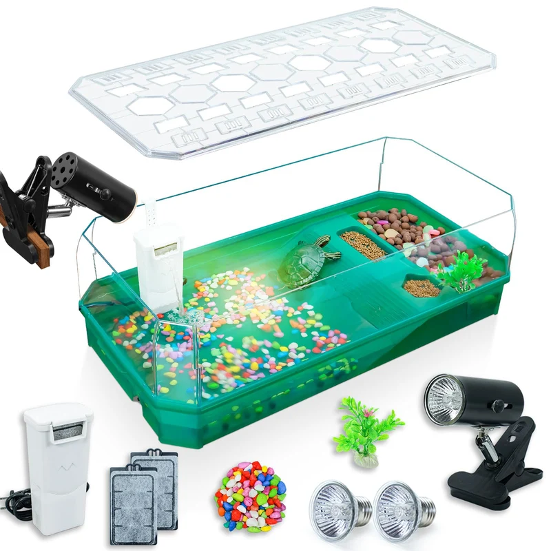 Binano Aquarium Tortue 360° – Kit Habitat avec Filtration Autonome, Zone DIY et Éclairage Intégré (Vert, XL)