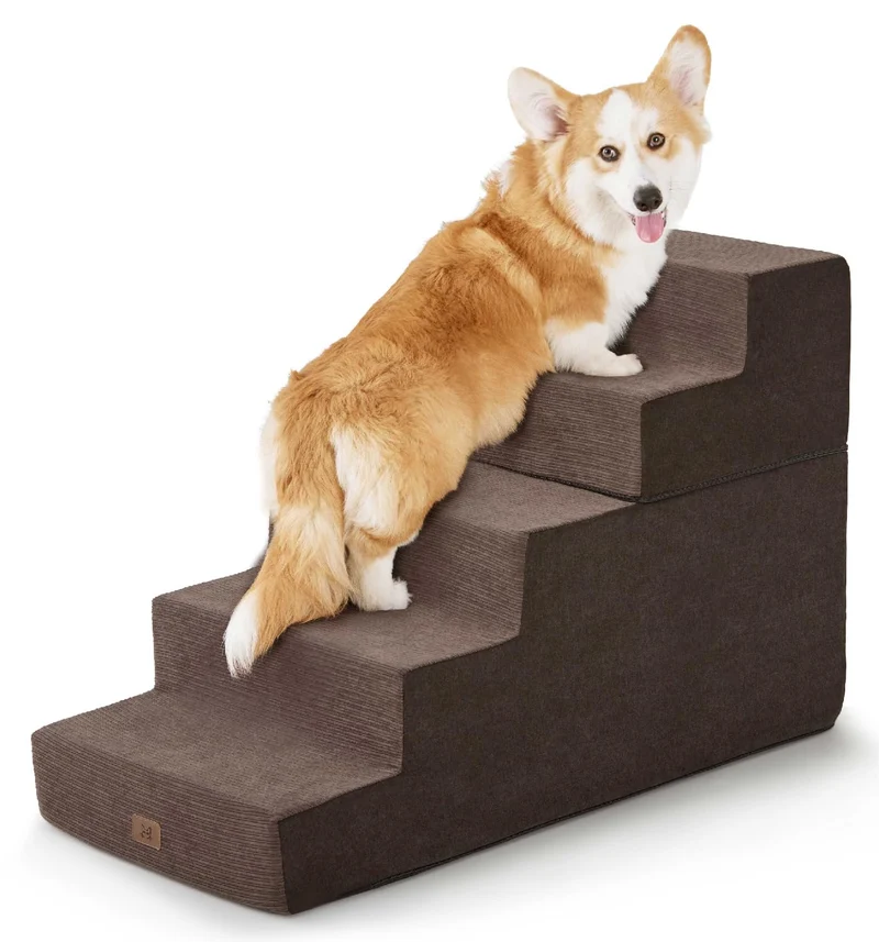 ABCPET Escaliers Chien – 5 Etages, Anti-Glisse, Mousse Haute Densite, Housse Lavable