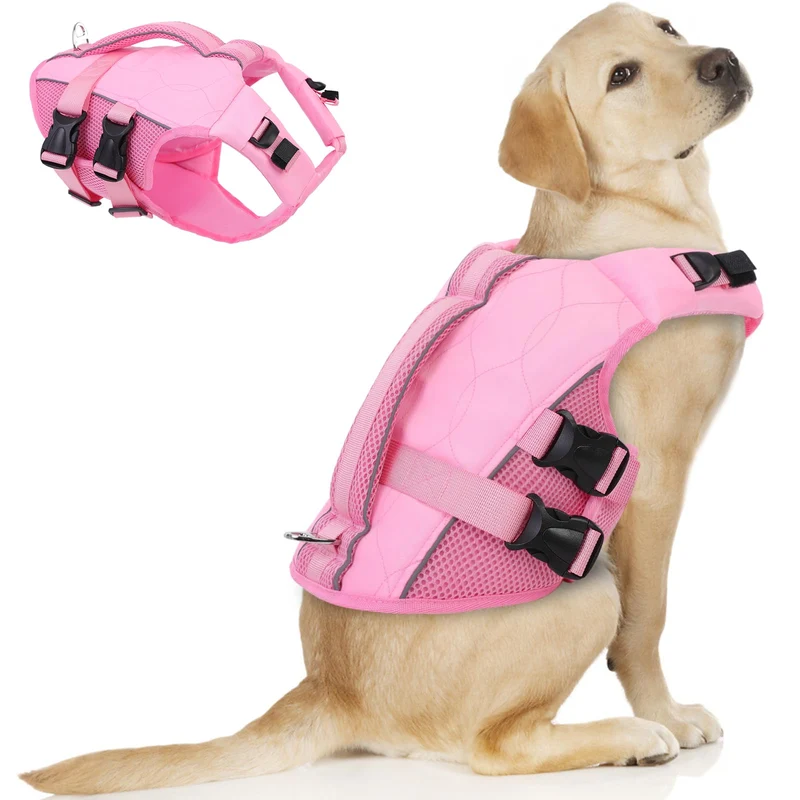 ASENKU Veste de Sauvetage Chien – Haute Flottabilité, Anse de Secours, Tailles Réglables (Rose Clair)