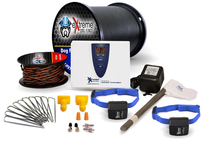 Extreme Dog Fence – Barrière Électronique pour Chien Têtu (2 Colliers, 1000 pieds de fil, 1 acre, 8 niveaux de correction)