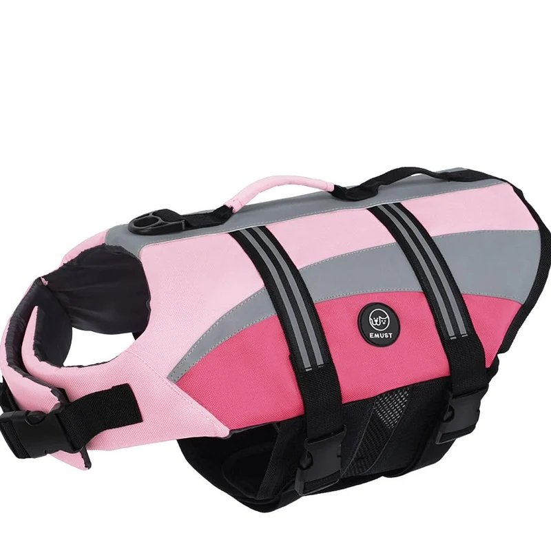 EMUST Gilet de sauvetage pour chien XXL – Rose néon NewPink, Ripstop, 2 poignées, boucles rapides