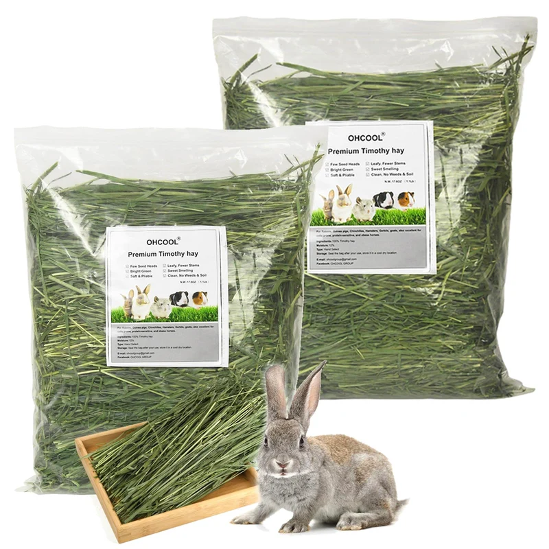 Ohcool Foin Timothe 2,2 lb – Foin premium sans poussière en 2 sachets pour lapins, tortues, cochons d’Inde et chinchillas