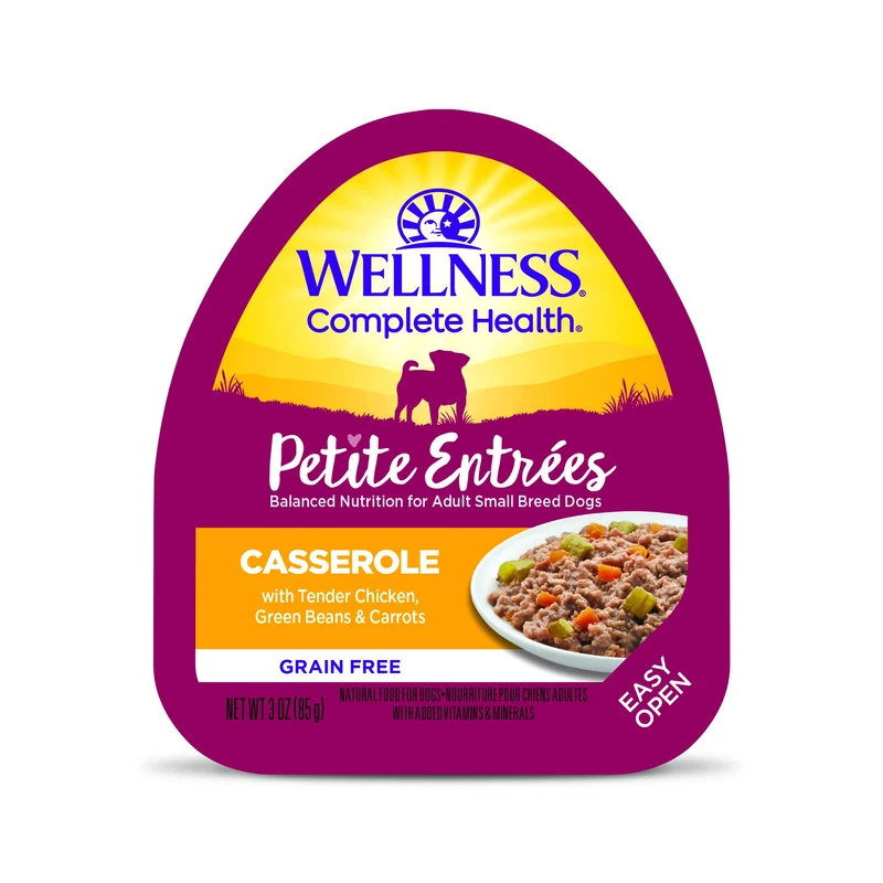 Wellness Petite Entrées Casserole – Poulet tendre, haricots verts et carottes, cup 3 oz (Pack de 12)