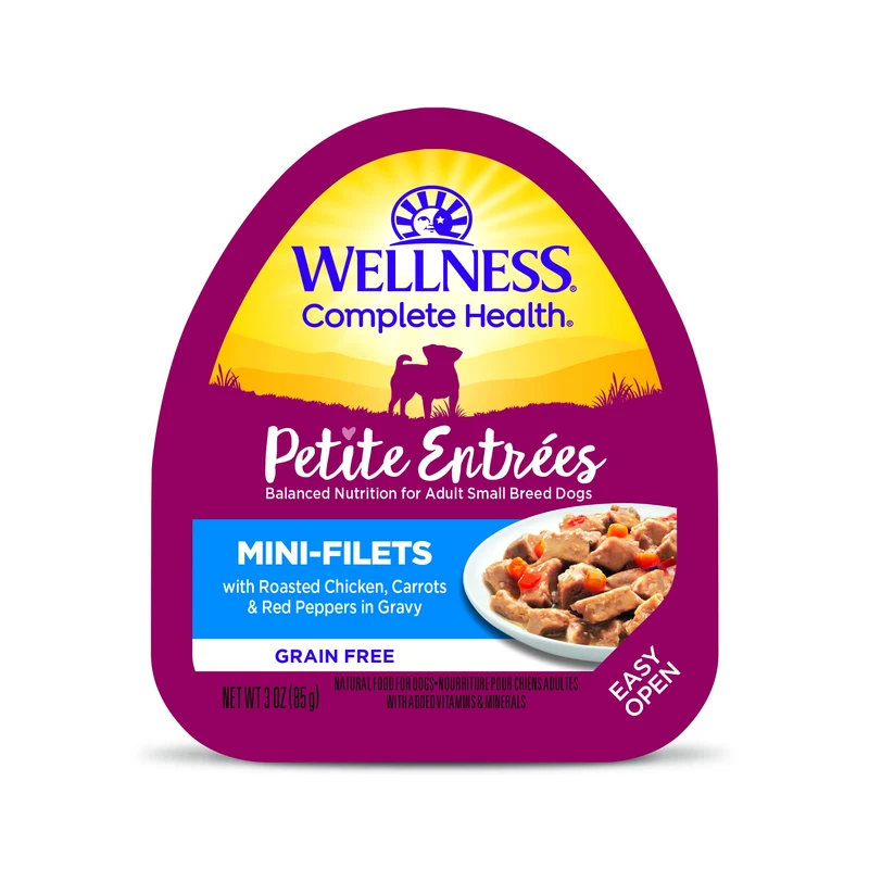 Wellness Petite Entrées – Mini-filets de Poulet Rôti, Carottes et Poivrons dans Gravy, Gobelets 3 onces (Pack de 12)