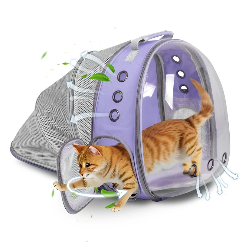 TOYSINTHEBOX Sac à dos de transport pour chats et petits chiens – extensible, bulle panoramique, approuvé avion – Violet