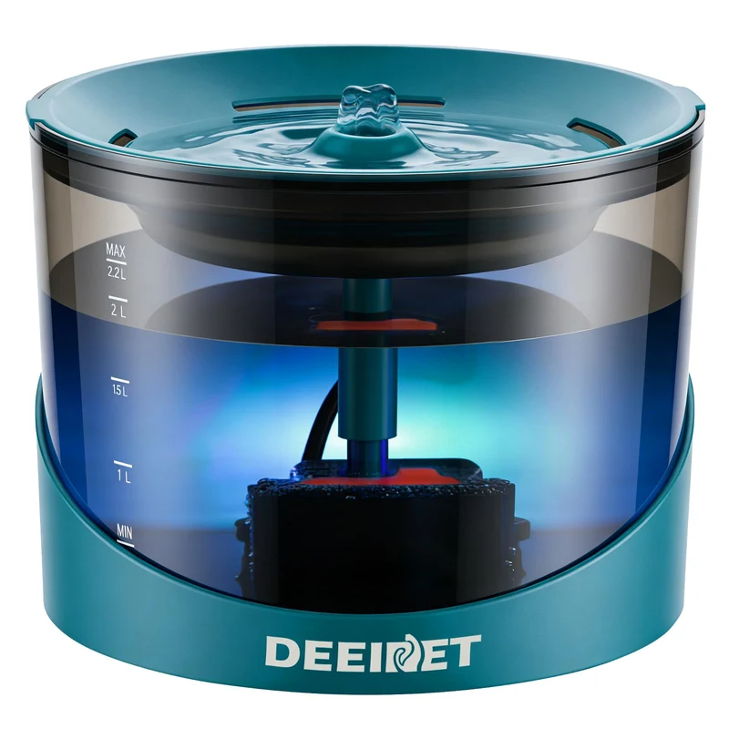 DEEIPET Fontaine à eau pour chats et chiens – 2,2 L, silencieuse, filtration avancée et indicateur LED