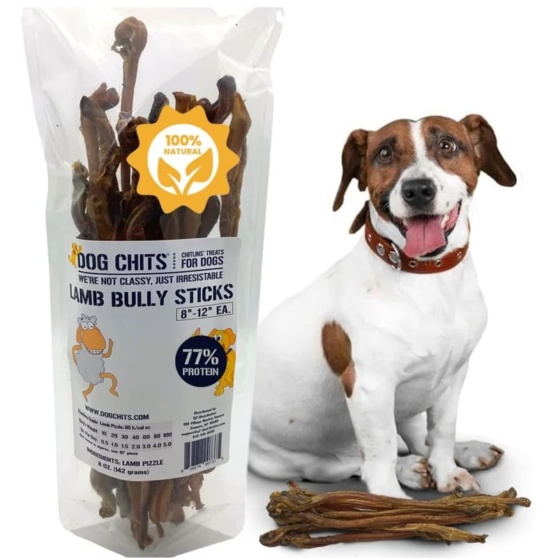 Dog Chits – Bully Sticks au Pizzle d'agneau, 100% Naturel, Protéines élevées, Faible gras, 8 onces – Fabriqué et testé aux États-Unis