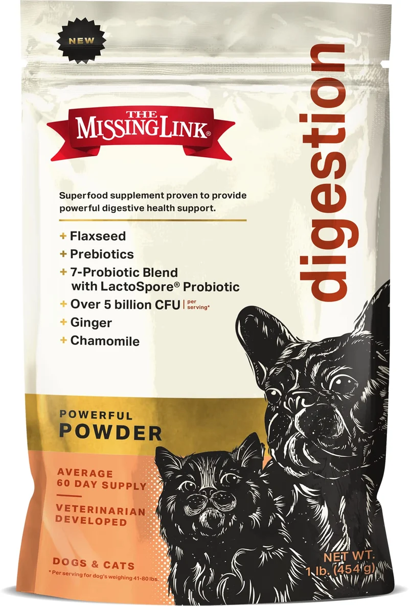 The Missing Link — Poudre Digestive Superalimentaire pour Chiens et Chats | Fibres, Mélange Probiotique 7 et Prébiotique Chicorée | 1 lb