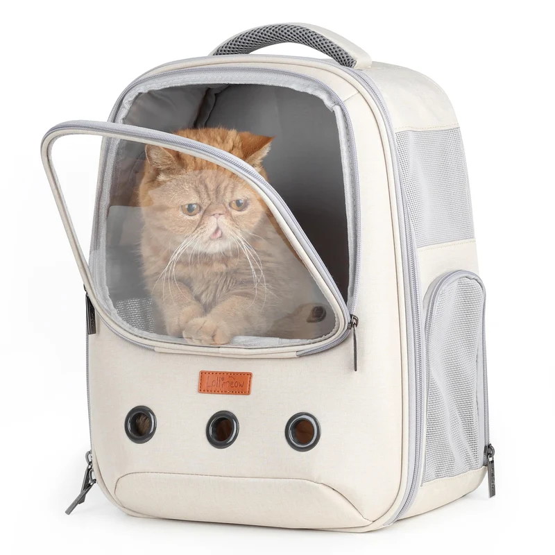 LOLLIMEOW Sac à Dos Porte-Bulle pour Animaux – Chats et Chiots, Approuvé avion, Voyage et Plein Air (Beige)