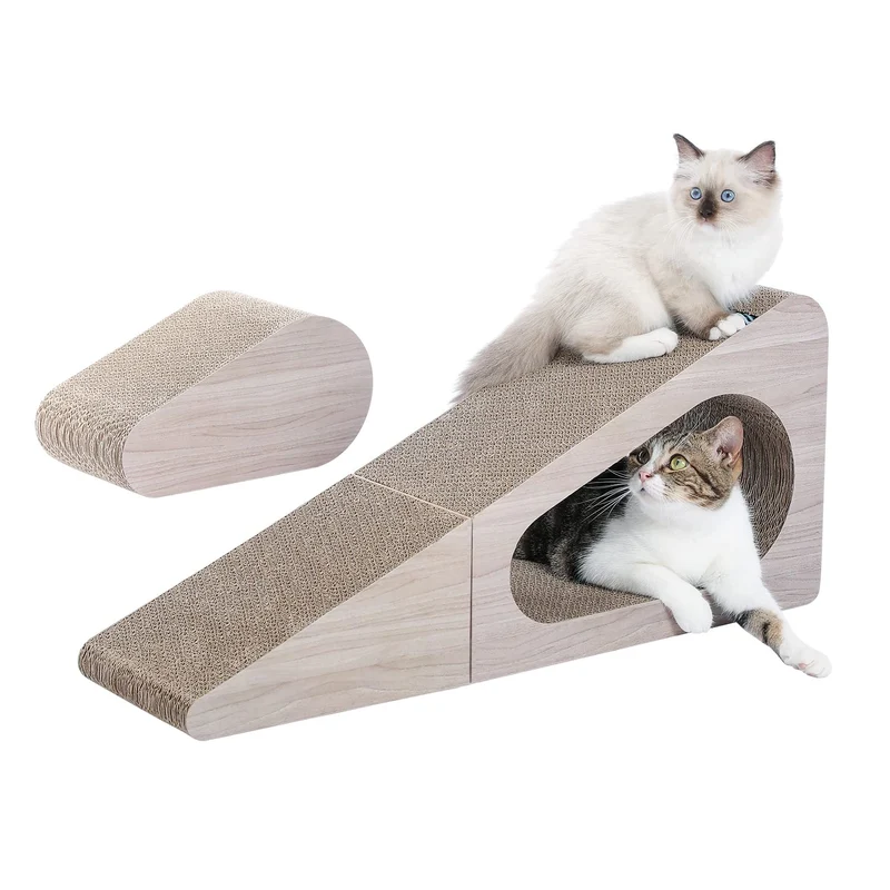 PAWZ Road Grattoir pour Chat Triangulaire en Carton – Grand Modèle 28,3 pouces, 2 en 1 avec Tunnel et Balles