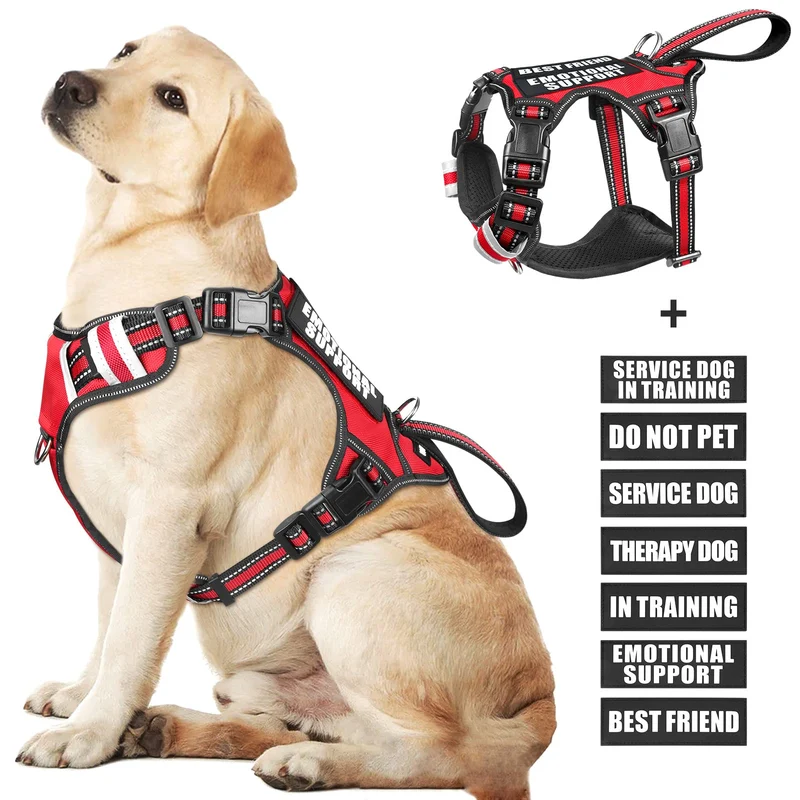 WINSEE Harnais Chien Service – Sans Tirage, 7 Patchs, Réfléchissant et Doux Rembourré