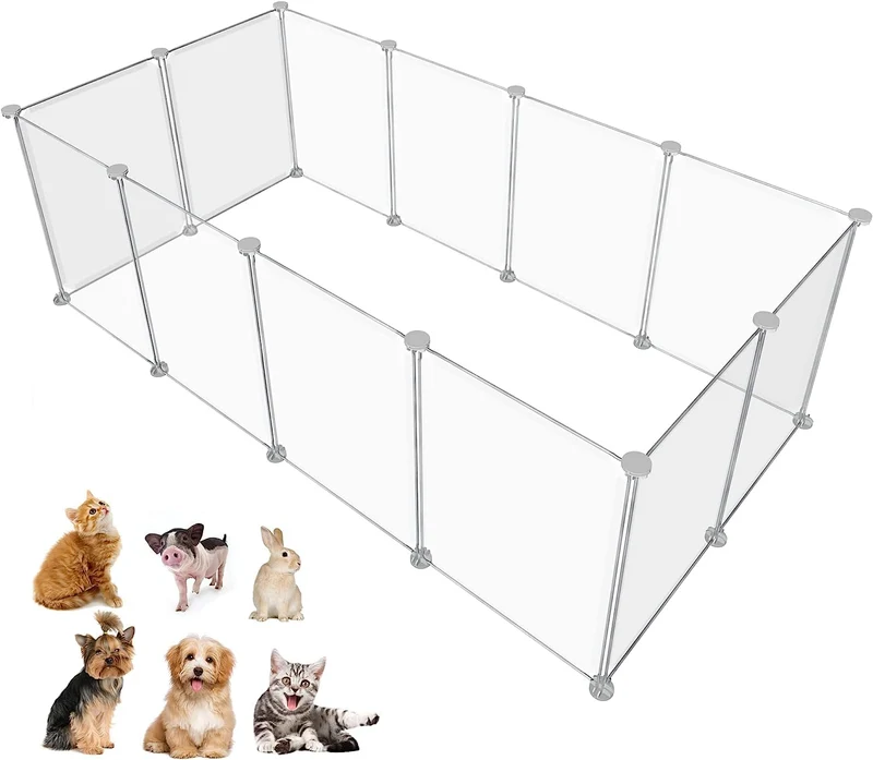 HOMICKER Parc pour Animaux Portable — Panneaux Transparents et Hauteur Ajustable (12 Panneaux)